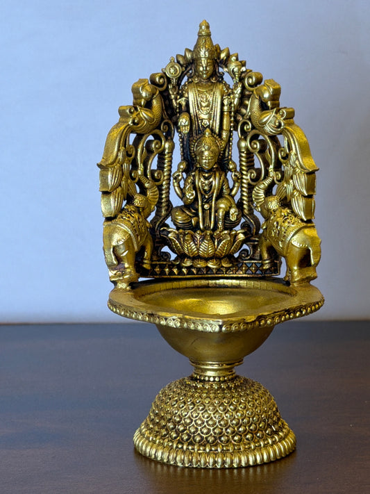 Brass Lakshmi Deepam with Gaja Design – 5.4 inches