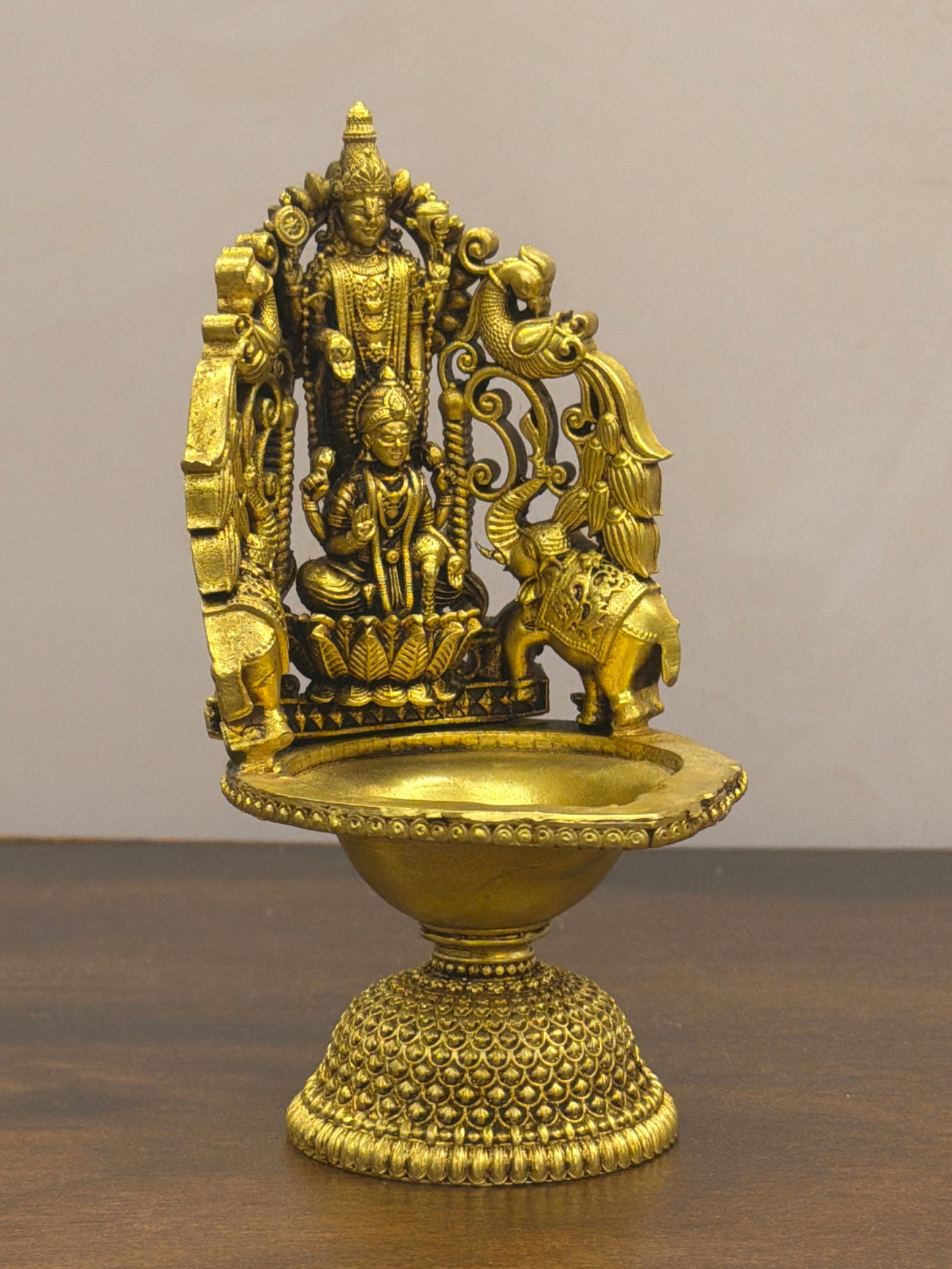 Brass Lakshmi Deepam with Gaja Design – 5.4 inches
