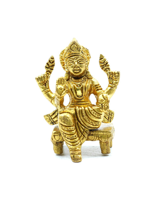 Saraswati Devi – Antique Gold Finish Brass Idol (3 inches)