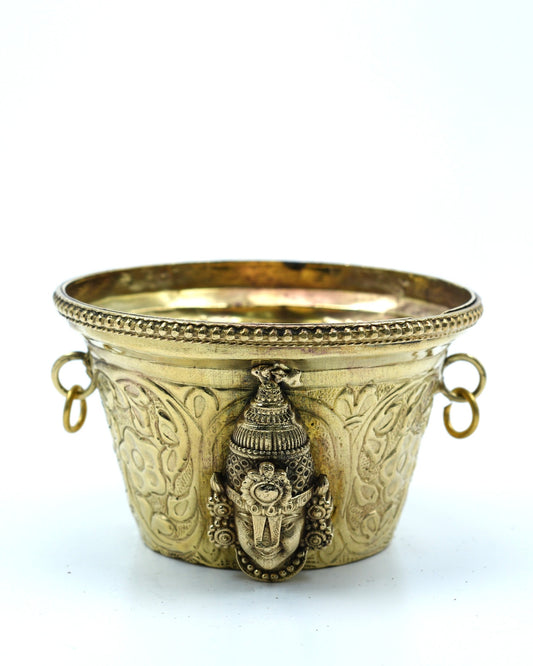 Intricate Brass Lakshmi Urli – Handcrafted Floral Engraved Bowl - 2.7 inches