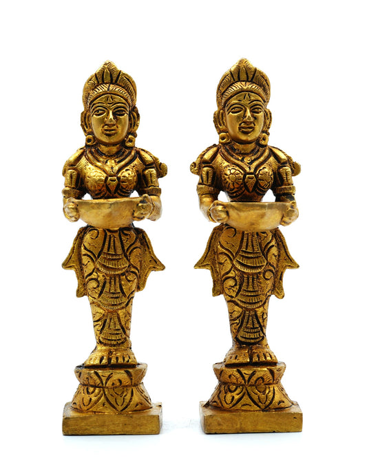Brass Deepam Lady Idol – Traditional Diya Holder