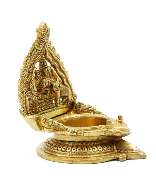 Brass Lakshmi Diya with Elephant Arch – Handcrafted Pooja Lamp