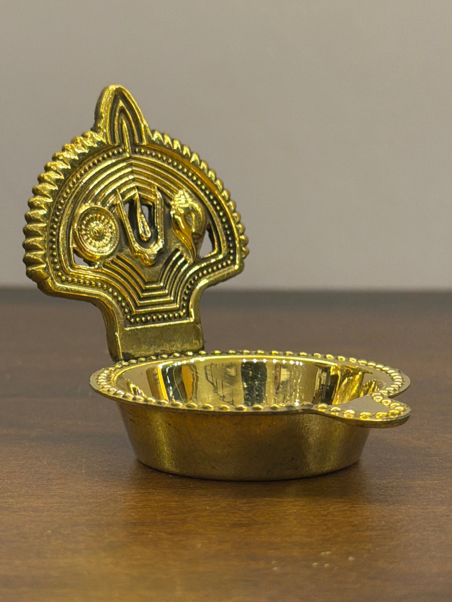 Brass Kumkum & Haldi Holder with Sacred Symbol Backrest - 1 inches