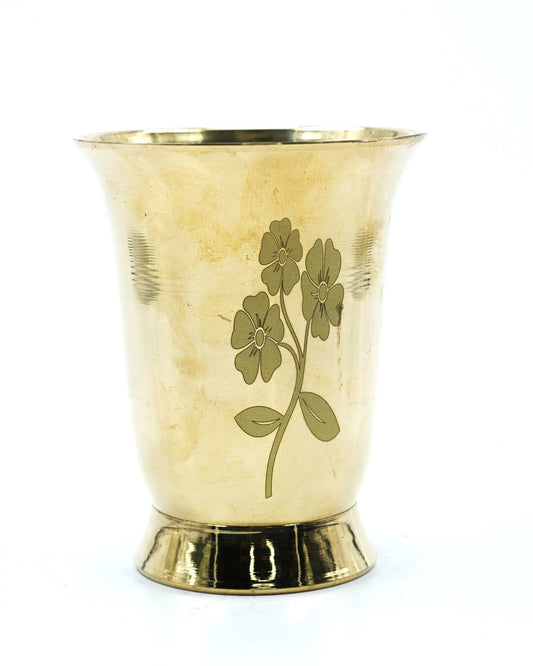 Brass Floral Engraved Glass – Traditional Drinking Tumbler