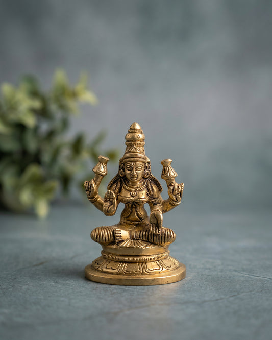 Lakshmi Devi Sitting on Base – Gold Finish Idol (3 Inches)