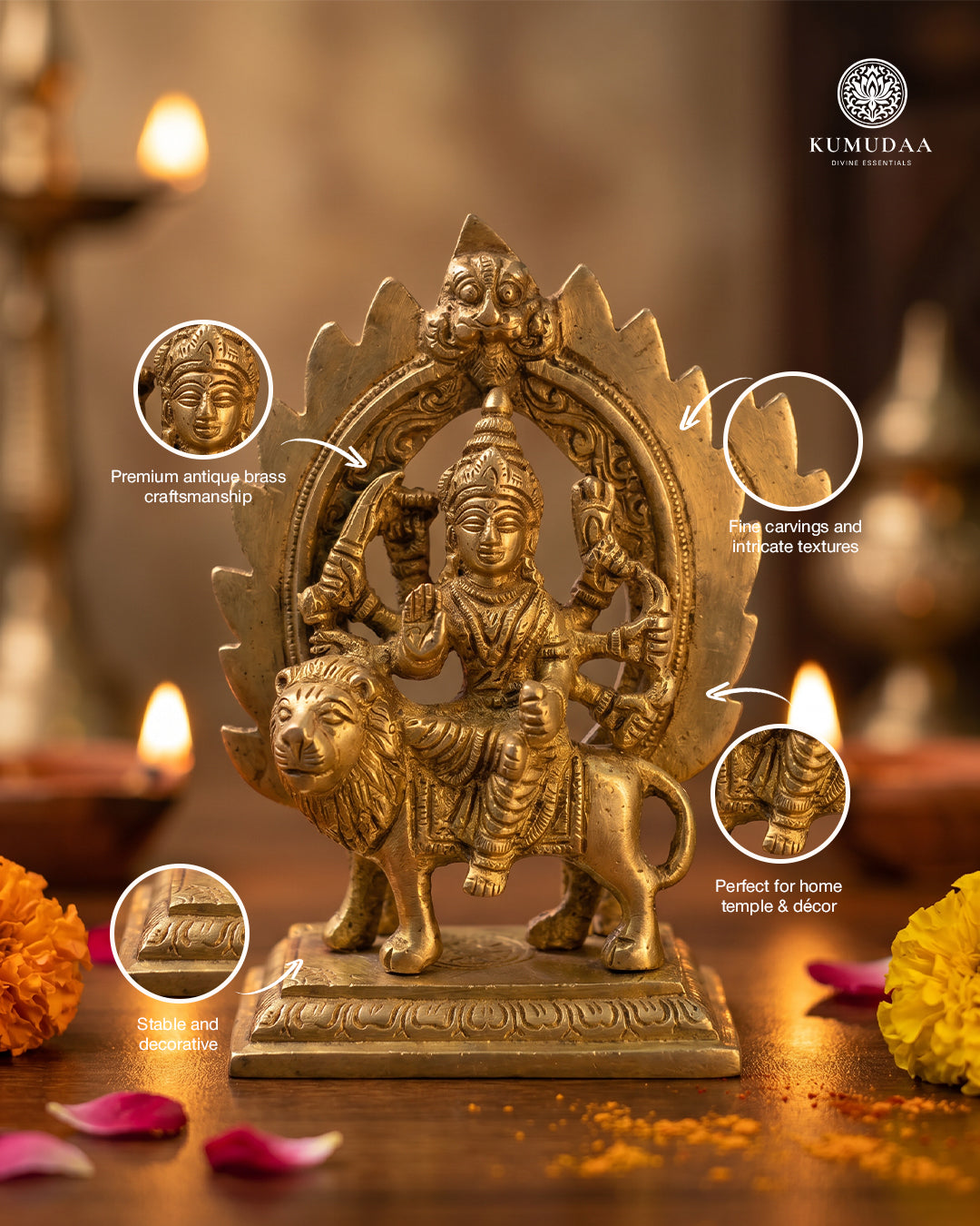 Durga Devi Gold Finish – Premium Brass Idol (5.7 inches)