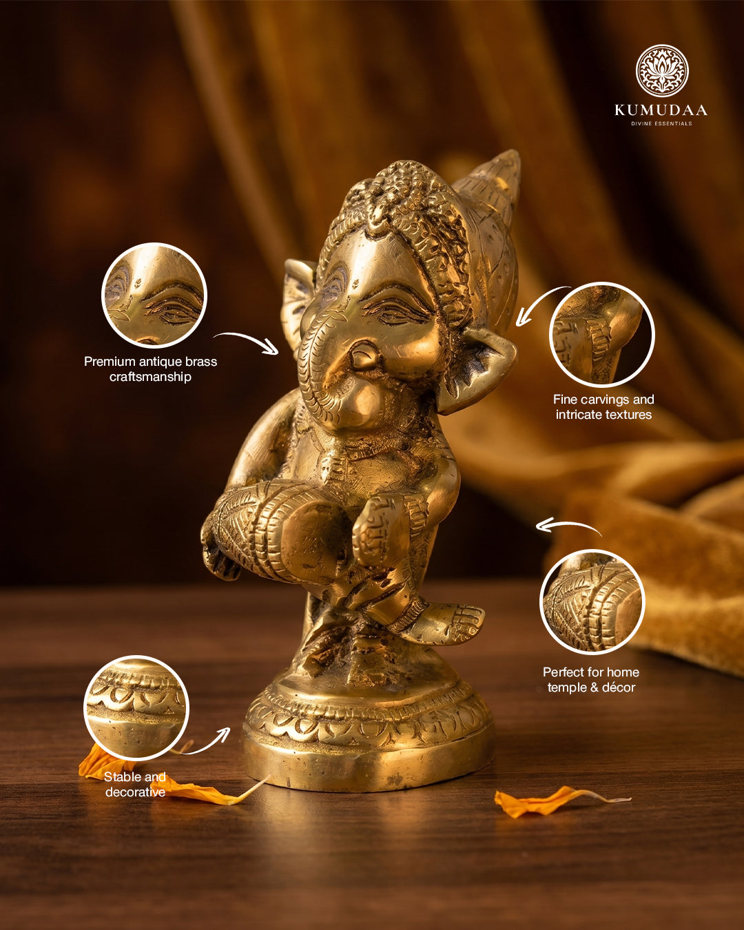 Damru Ganesha – Antique Finish Idol