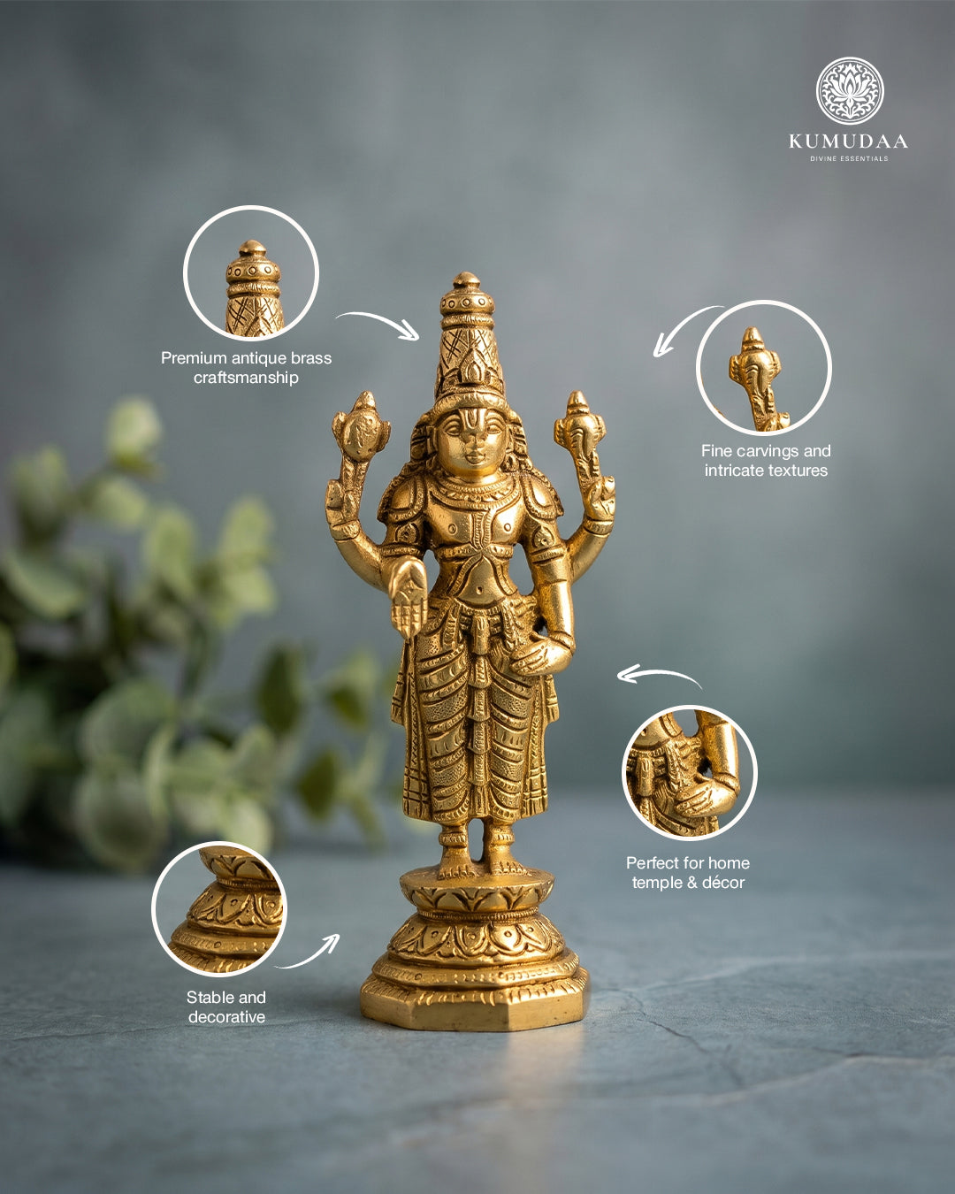 Venkateswara – 3d Finish XS Brass Idol (2 inches)