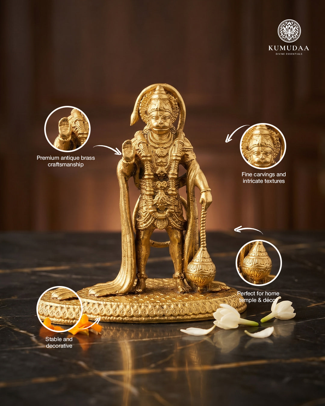 Hanuman Standing – 3D Finish Brass Idol (2 Inches)