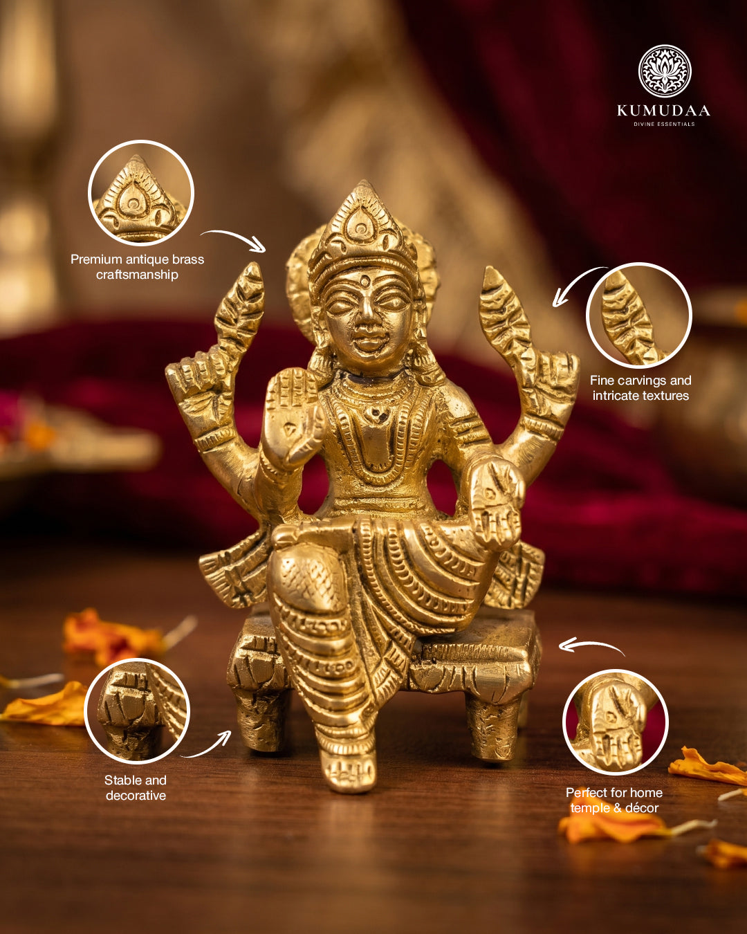 Lakshmi Devi on Base – Gold Finish Idol (3 Inches)