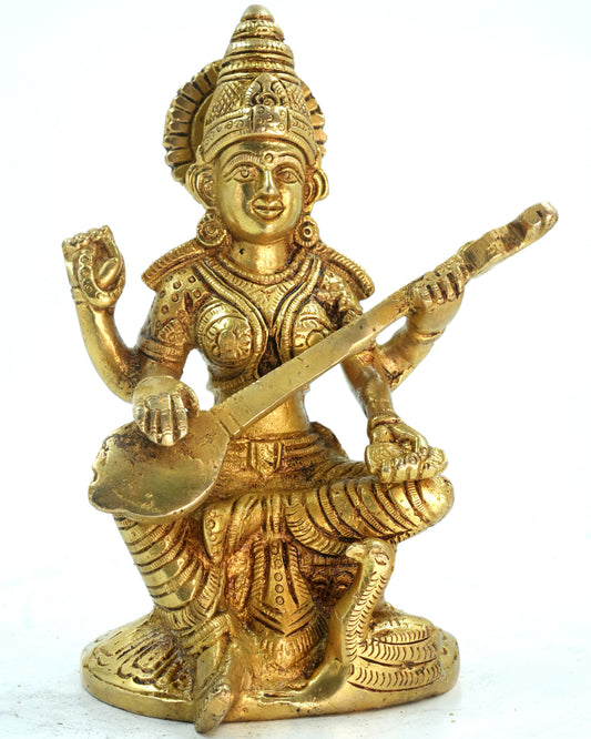 Saraswati Devi – Gold Finish Idol (6.5 Inches)