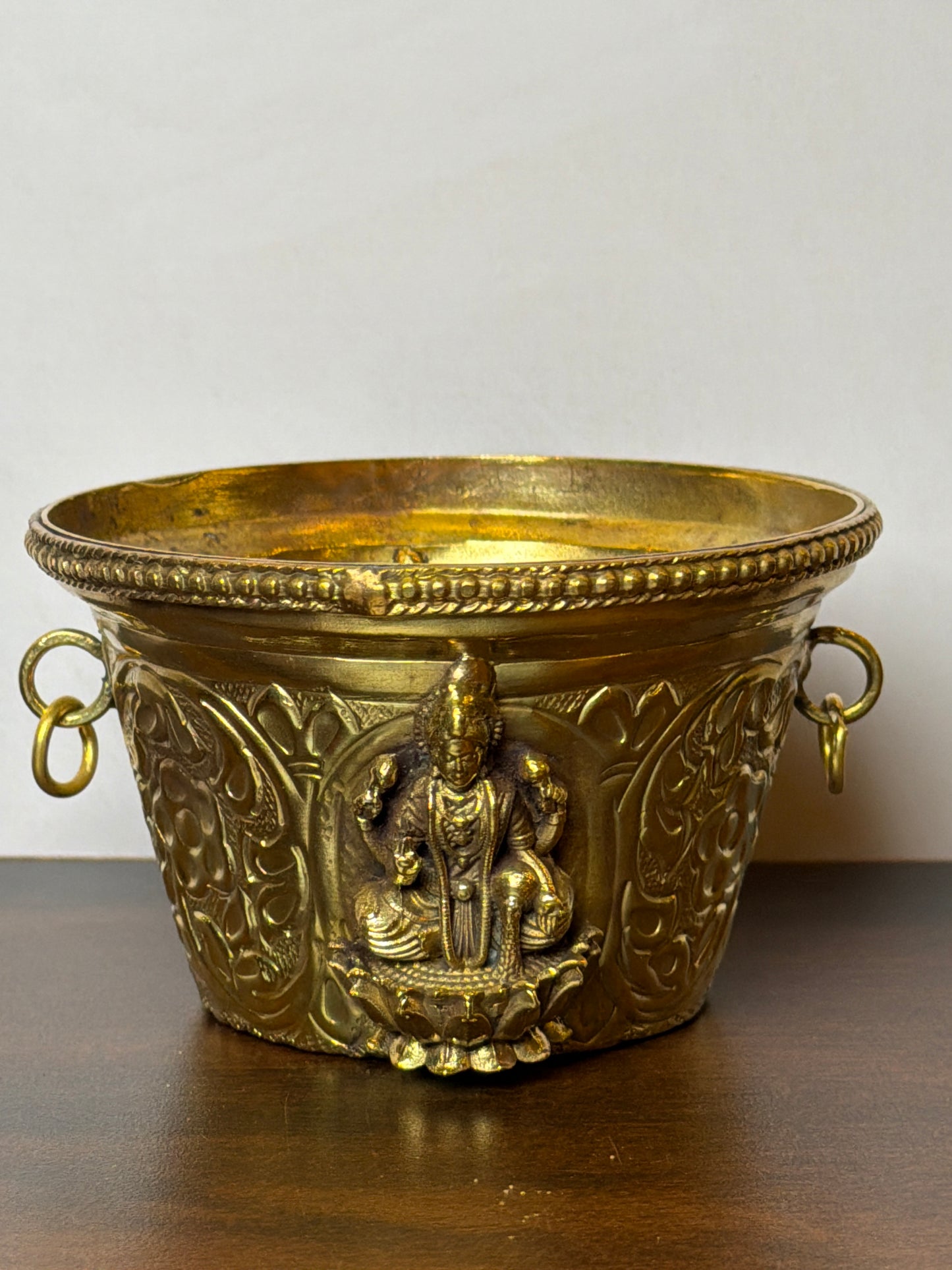 Intricate Brass Lakshmi Urli – Handcrafted Floral Engraved Bowl - 2.7 inches