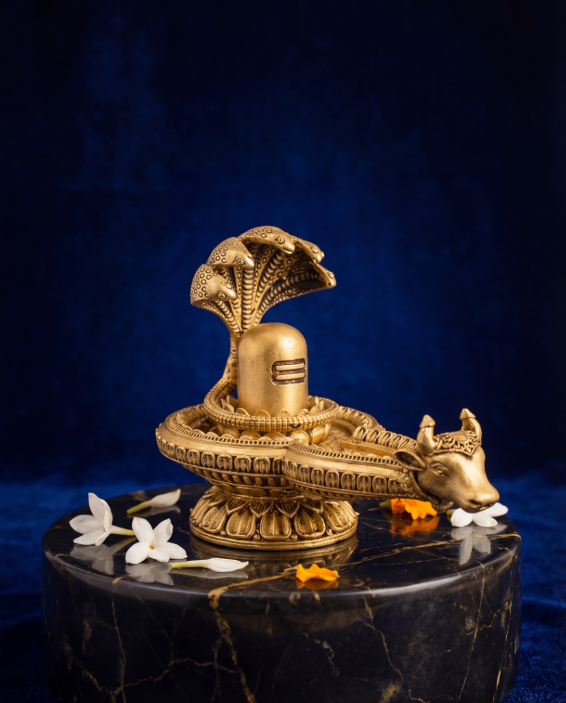 Brass Shivling with Nandi & Naag - 3.5 inches