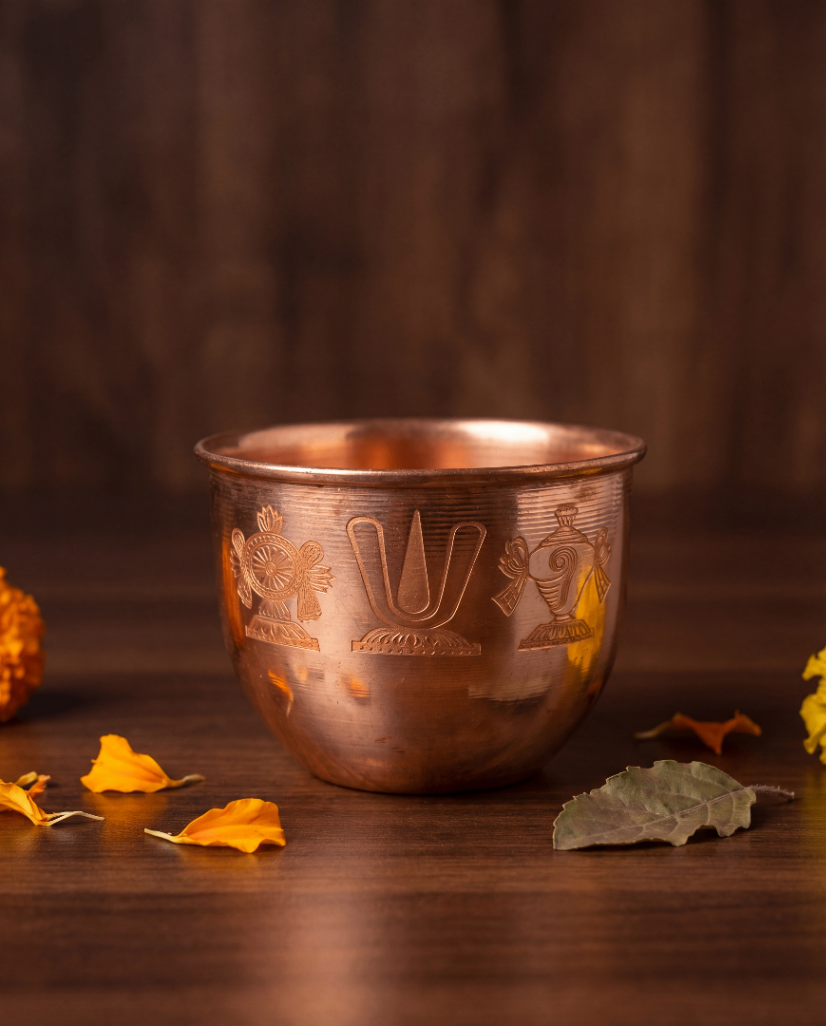 Copper Pooja Kalash Bowl - 4.7 inches Diameter - 3.6 inches Hight