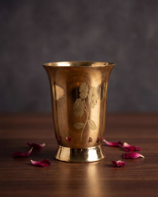 Brass Floral Engraved Glass – 4.4 inches Diameter