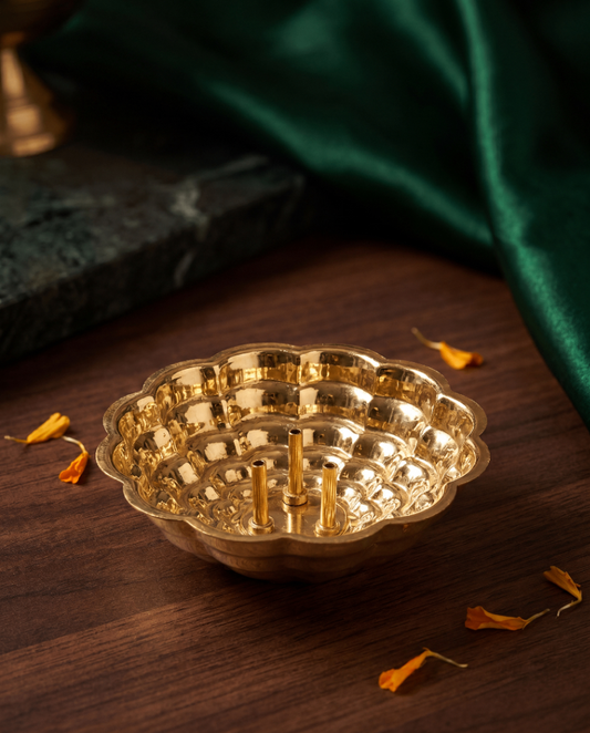 Brass Agarbatti Stand Plate – Lotus Design Incense Holder