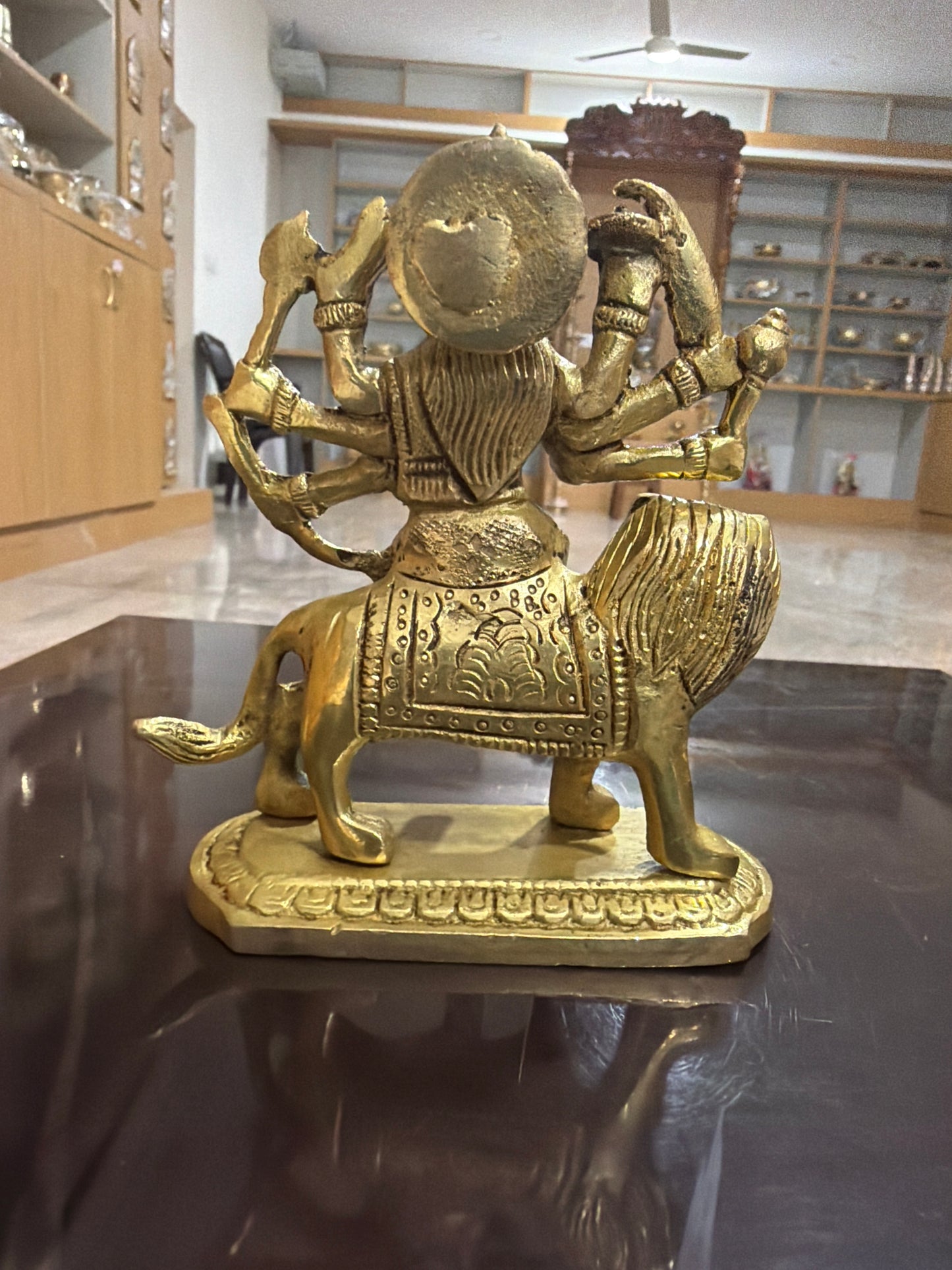 Durga Devi On Lion Gold Finish ( 4.5 inches )