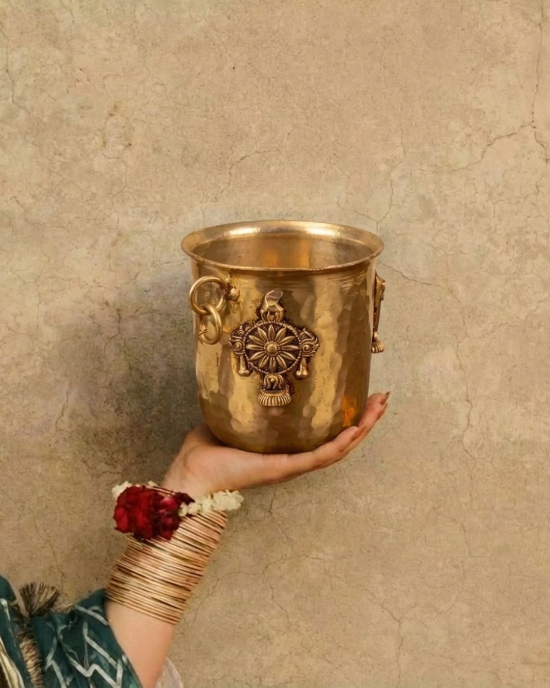 brass glass with engraved shanku chakra namalu