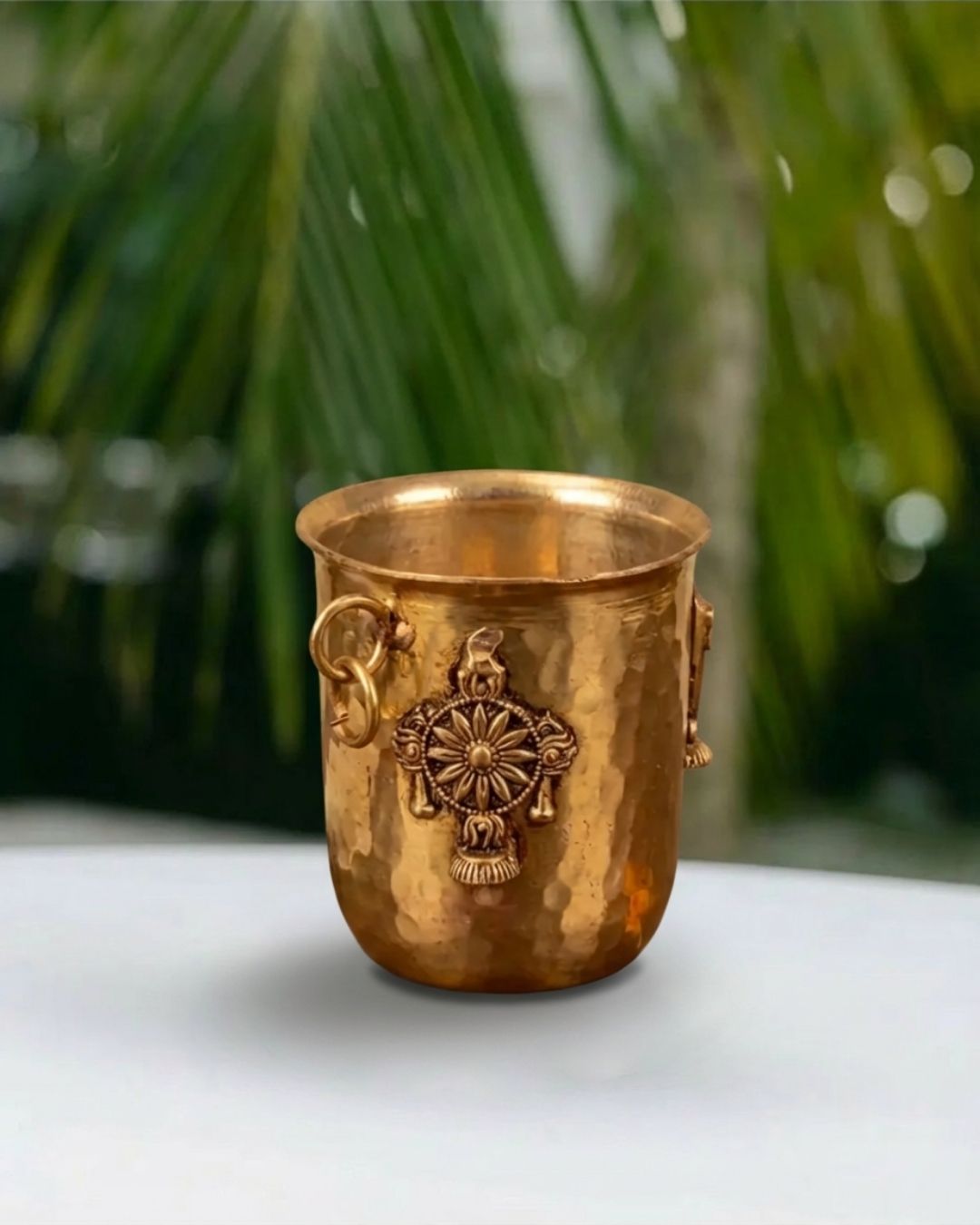 brass glass with engraved shanku chakra namalu