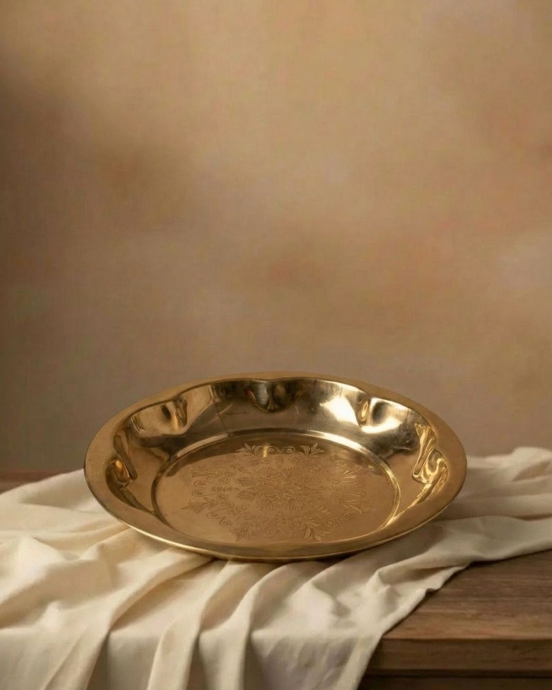 Beautiful brass plate with flower shaped border and laser print in the middle
