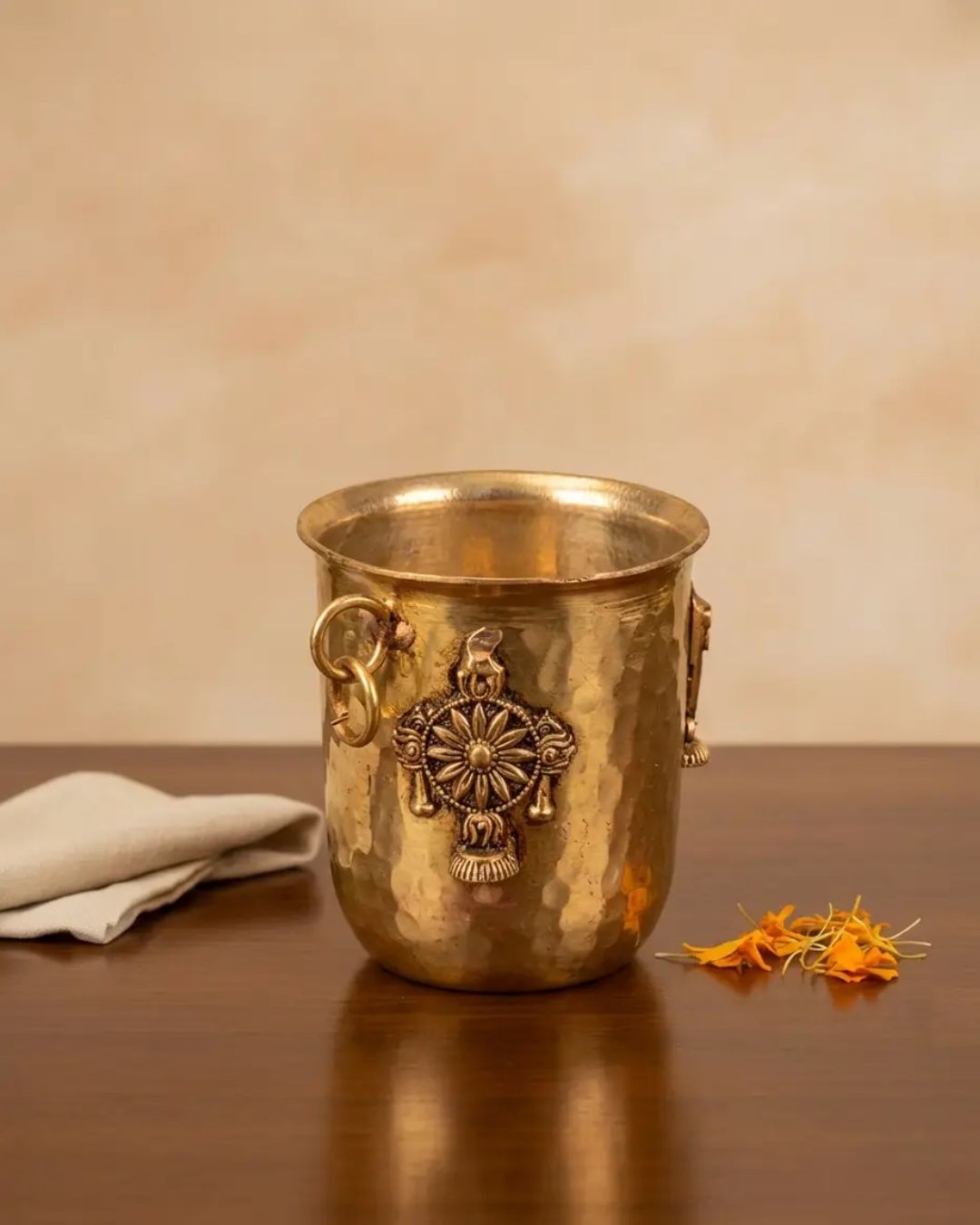brass glass with engraved shanku chakra namalu