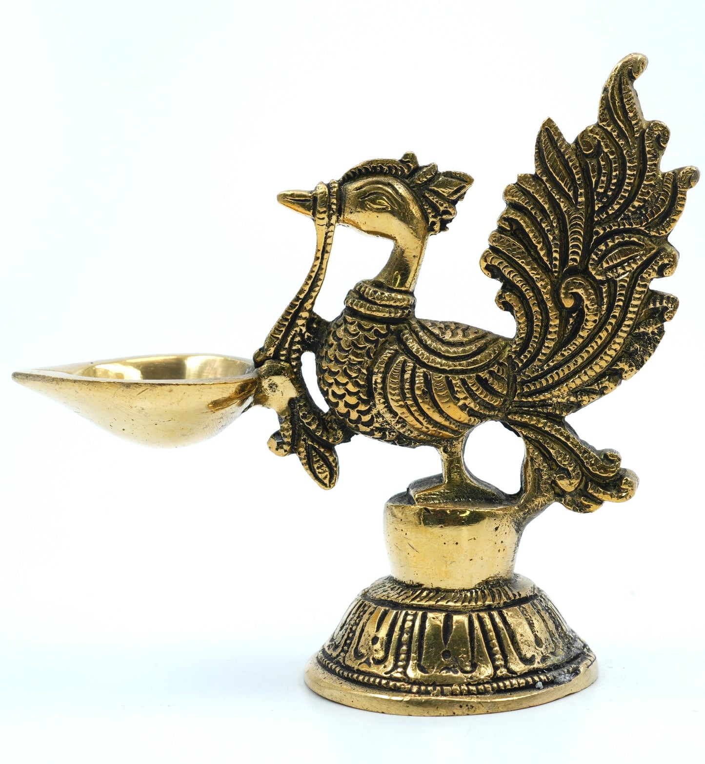 Brass Peacock Diya – Decorative Oil Lamp with Bird Design