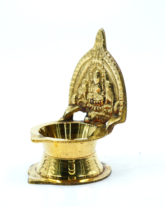 Brass Lakshmi Diya – Goddess Engraved Oil Lamp