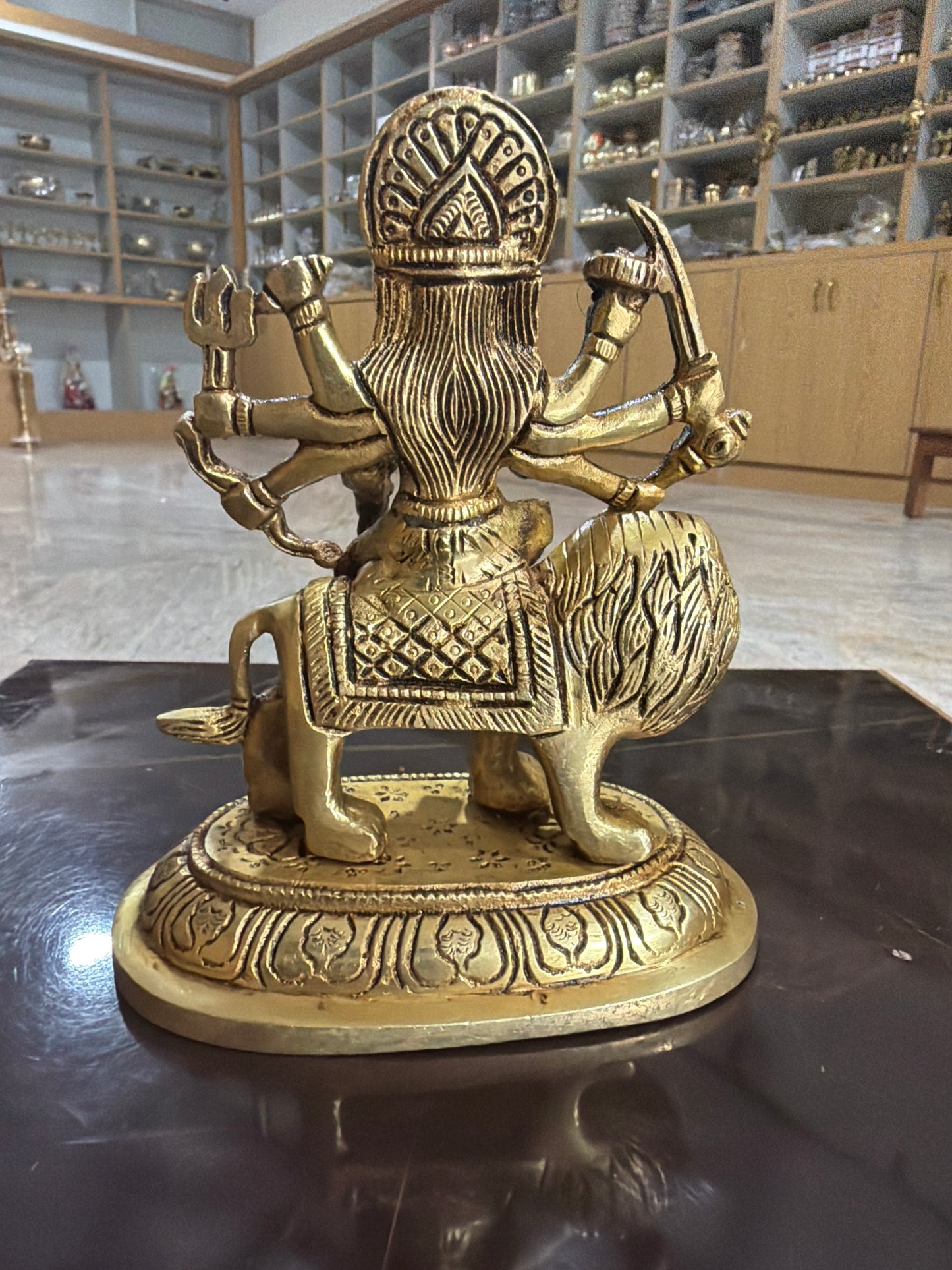 Durga Davi On Lion Gold Finish ( 6 inches )