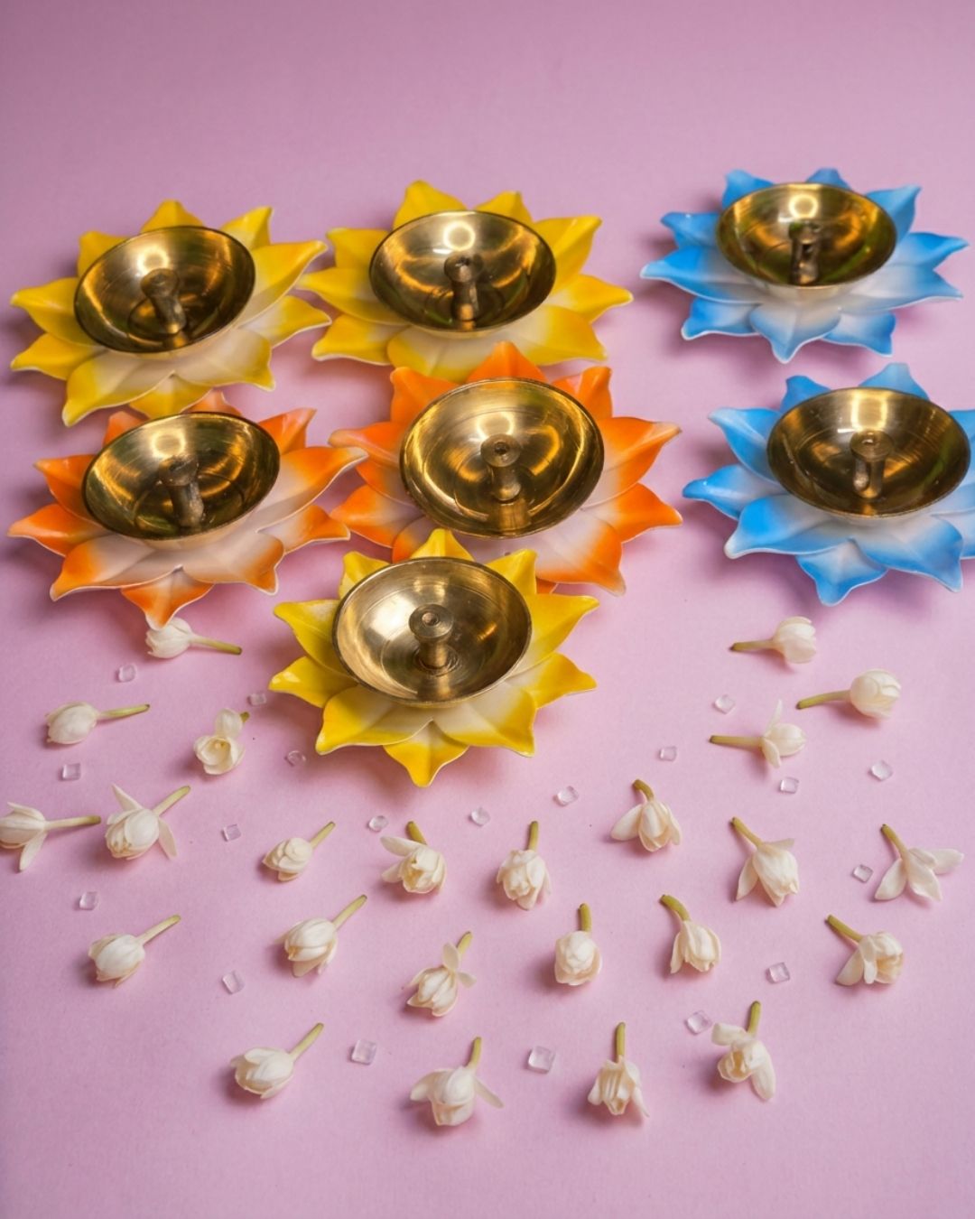 Beautiful and colourful 6 diya set