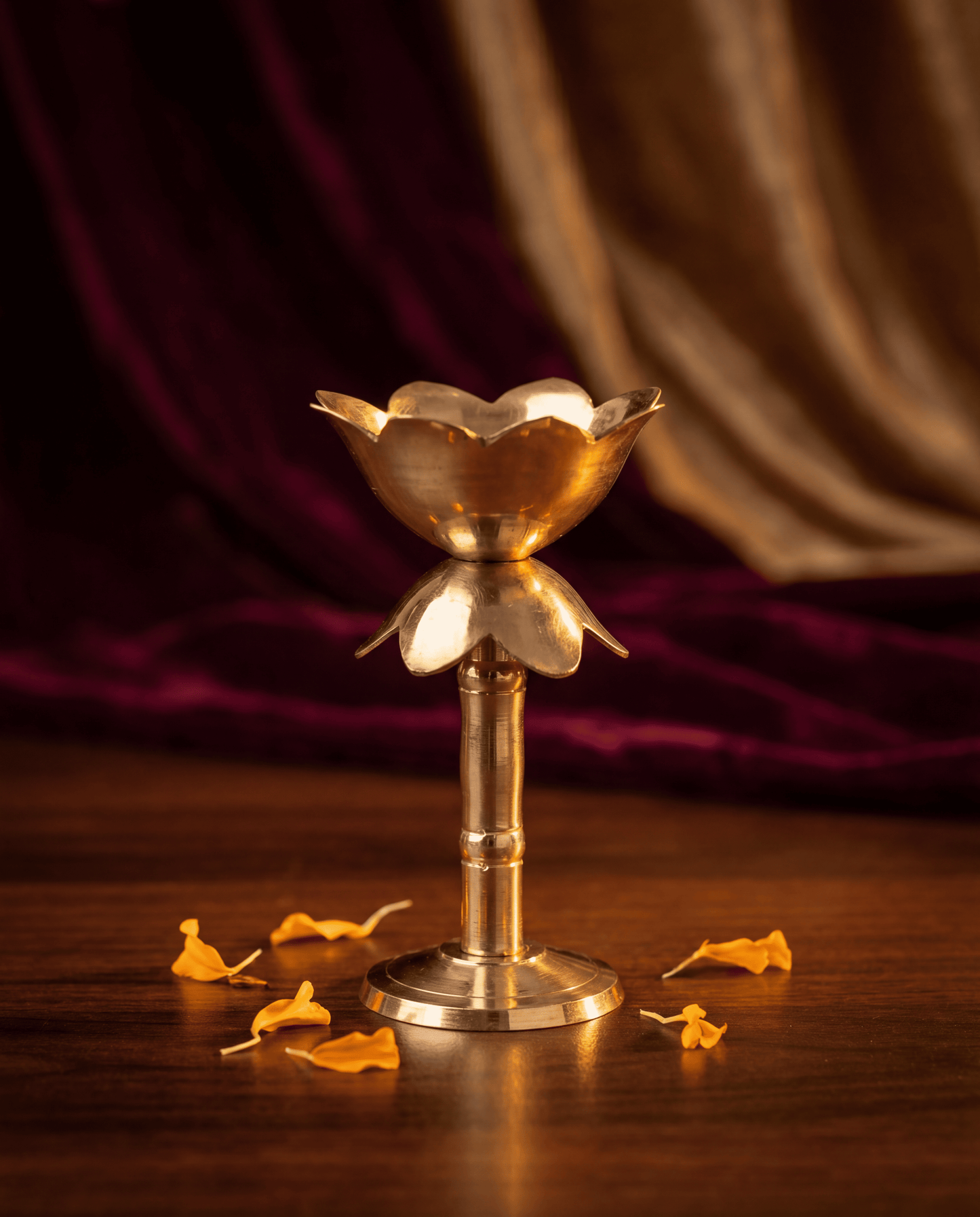 Lotus shaped long diya in medium height