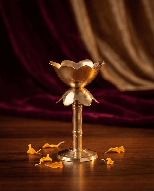 Lotus shaped long diya in medium height