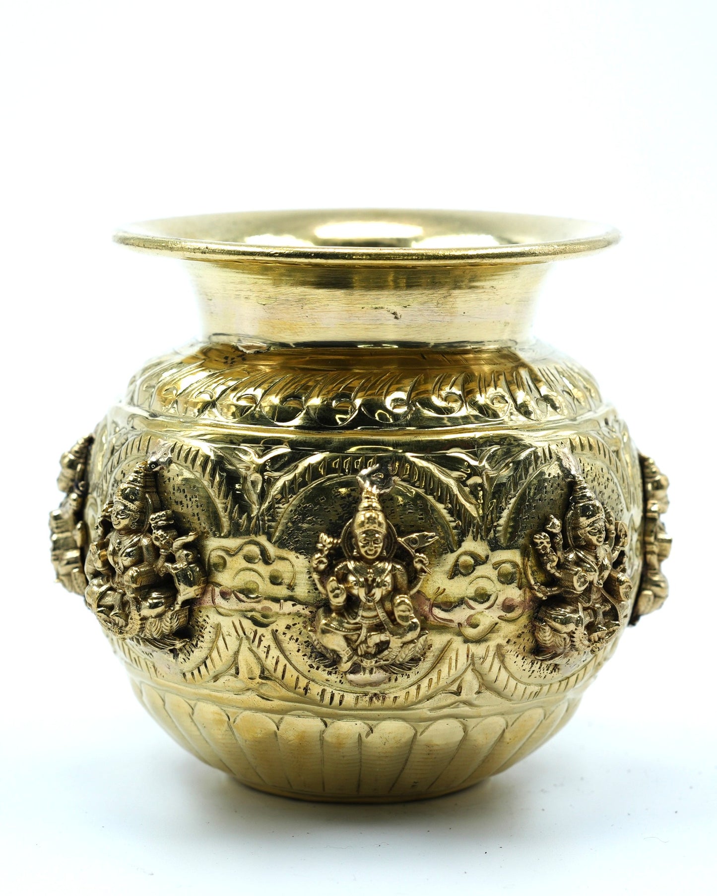 Sacred Brass Kalash with Intricate Deity Engraving