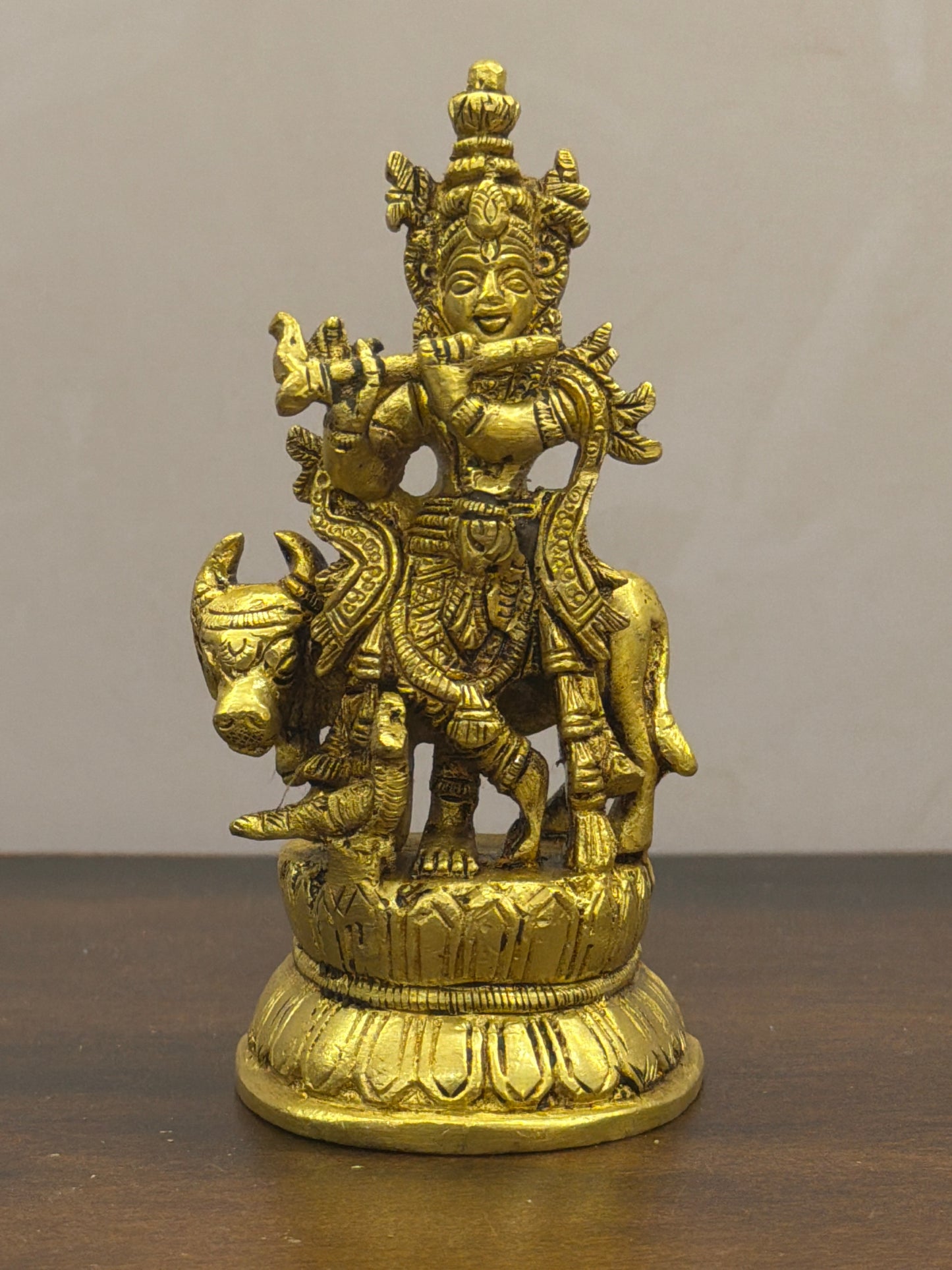 Cow Krishna Gold Finish - 4.5 inches