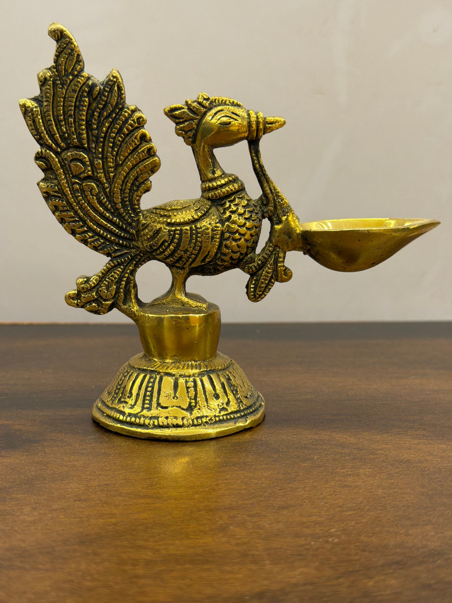 Brass Peacock Diya – Decorative Oil Lamp with Bird Design
