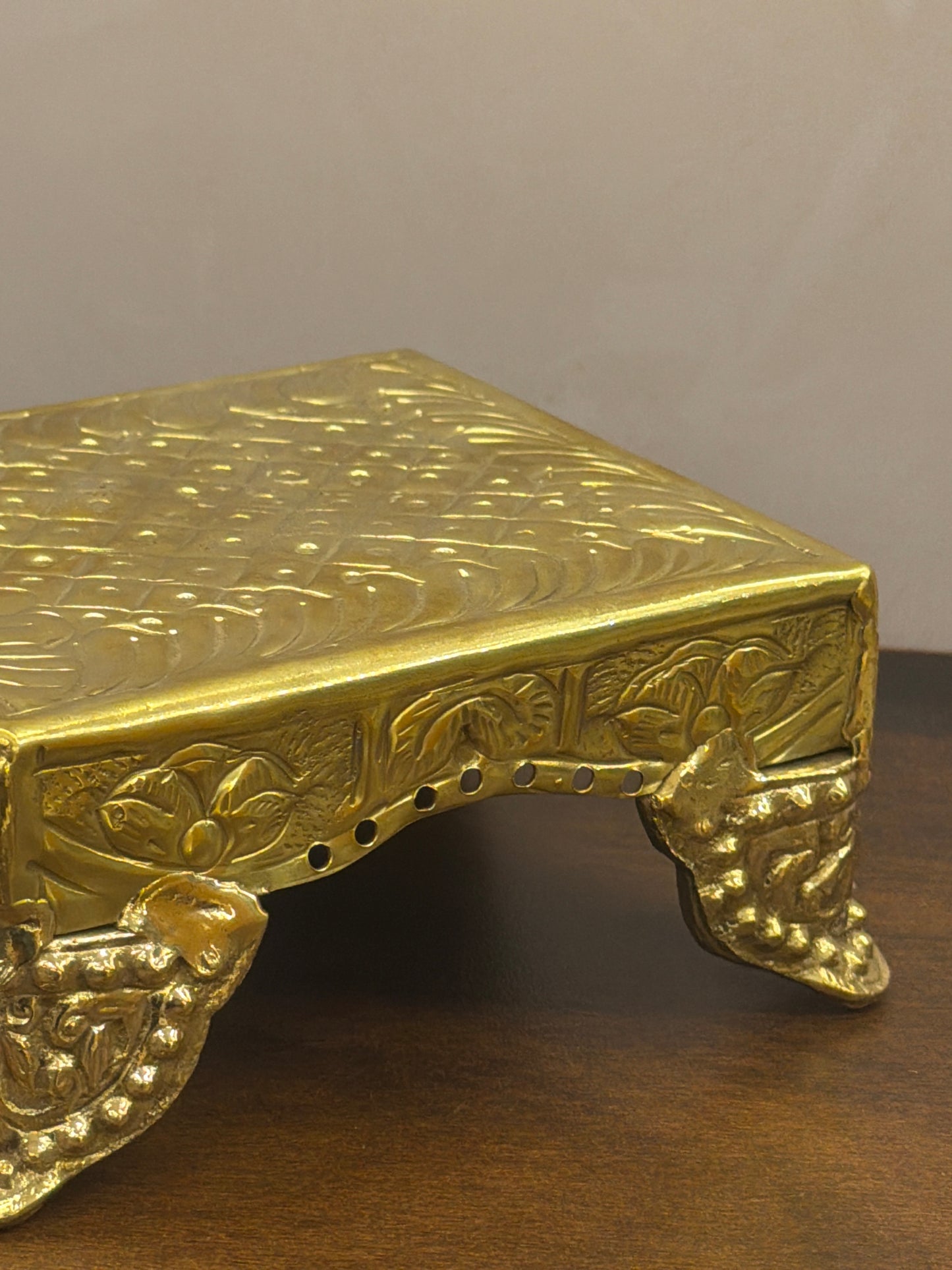 Royal Brass Chowki – Premium Carved Pooja Platform - 5 inches Diameter
