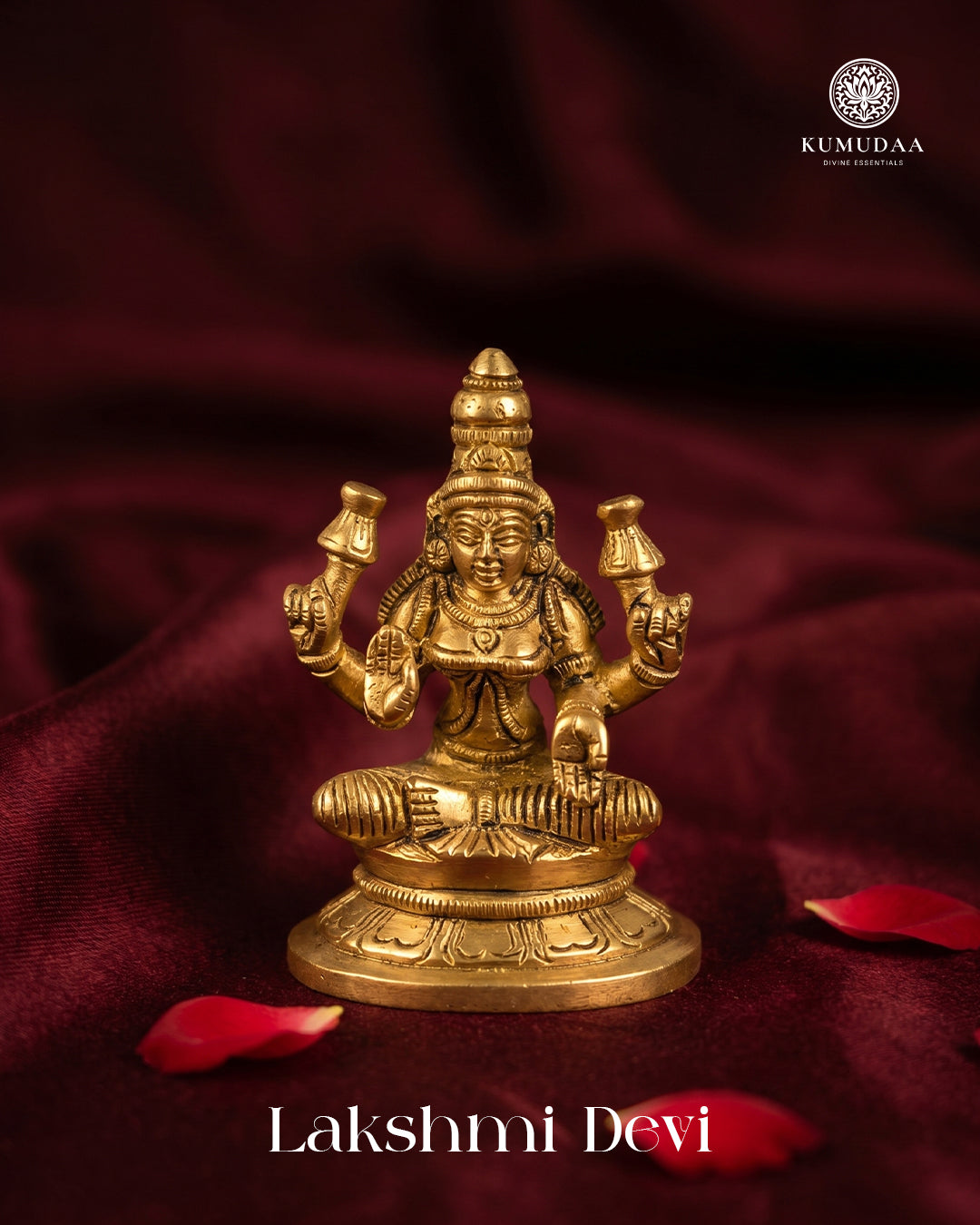 Lakshmi Devi Sitting on Base – Gold Finish Idol (3 Inches)