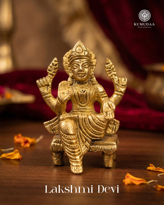 Lakshmi Devi on Base – Gold Finish Idol (3 Inches)
