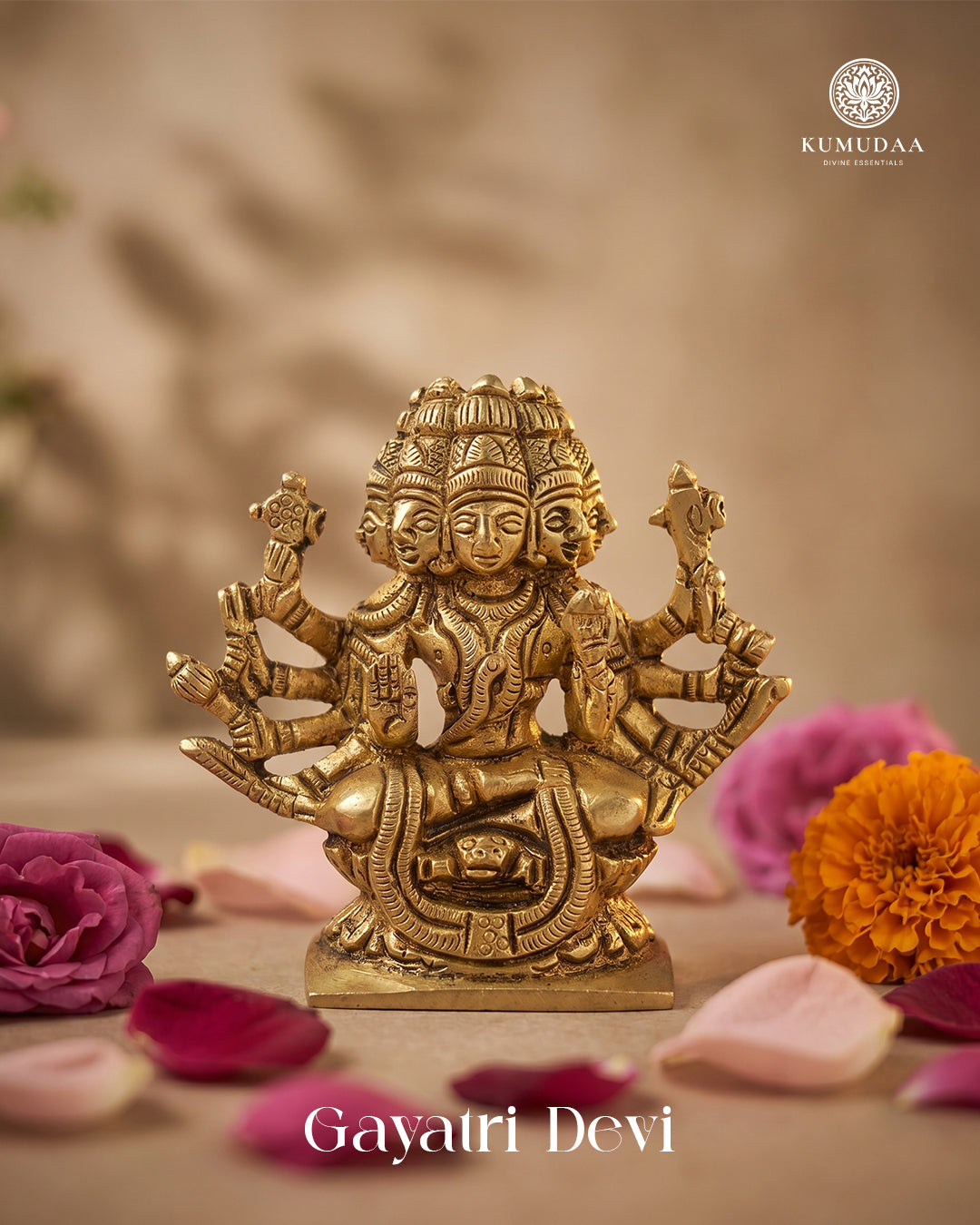 Gayatri Devi Small Brass Idol – Antique Gold Finish (3 inches)