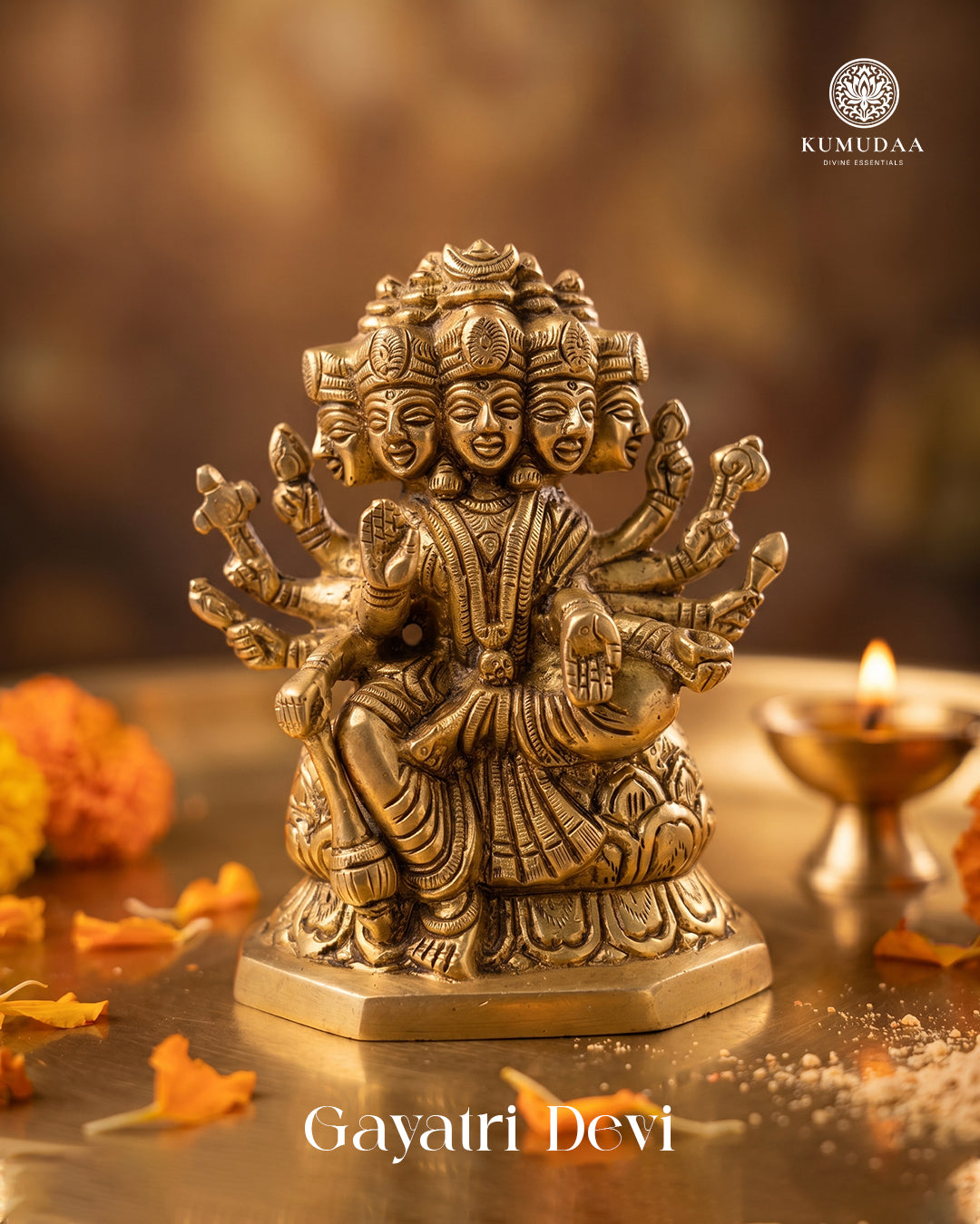 Gayatri Devi Brass Idol – Divine Gold Finish (5 inches)