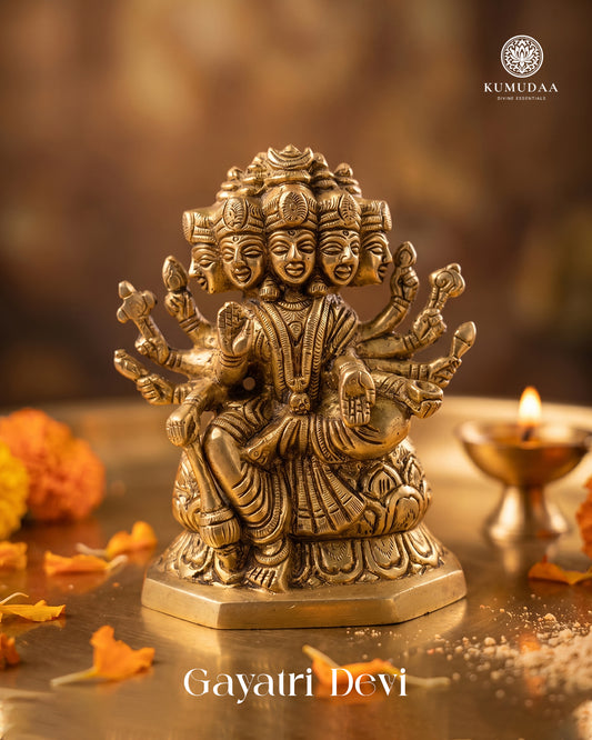 Gayatri Devi Brass Idol – Divine Gold Finish (5 inches)