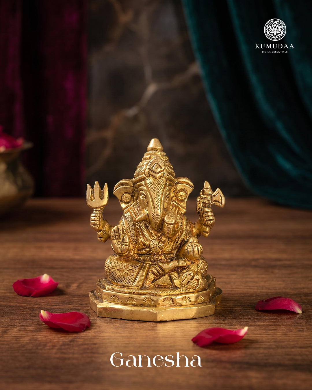 Veera Ganapathi with Axe &amp; Trident – 2.5 Inches Gold Finish Idol