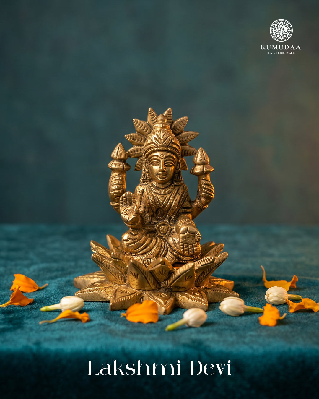 Lakshmi Devi Sitting on Lotus – Gold Finish Idol (3 Inches)