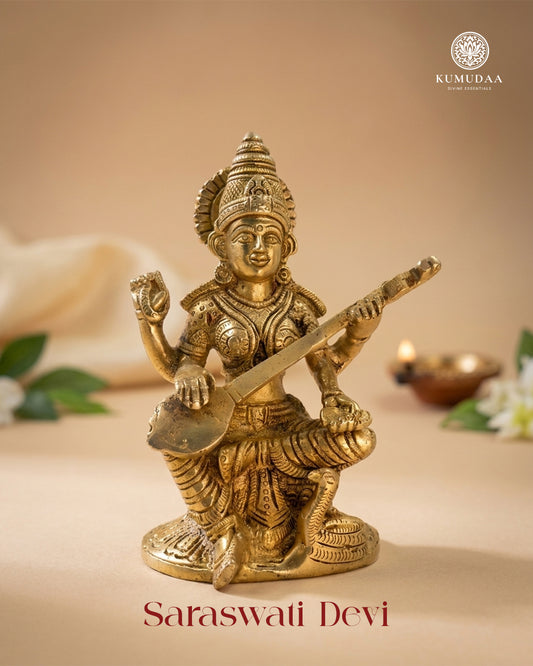 Saraswati Devi – Gold Finish Idol (6.5 Inches)