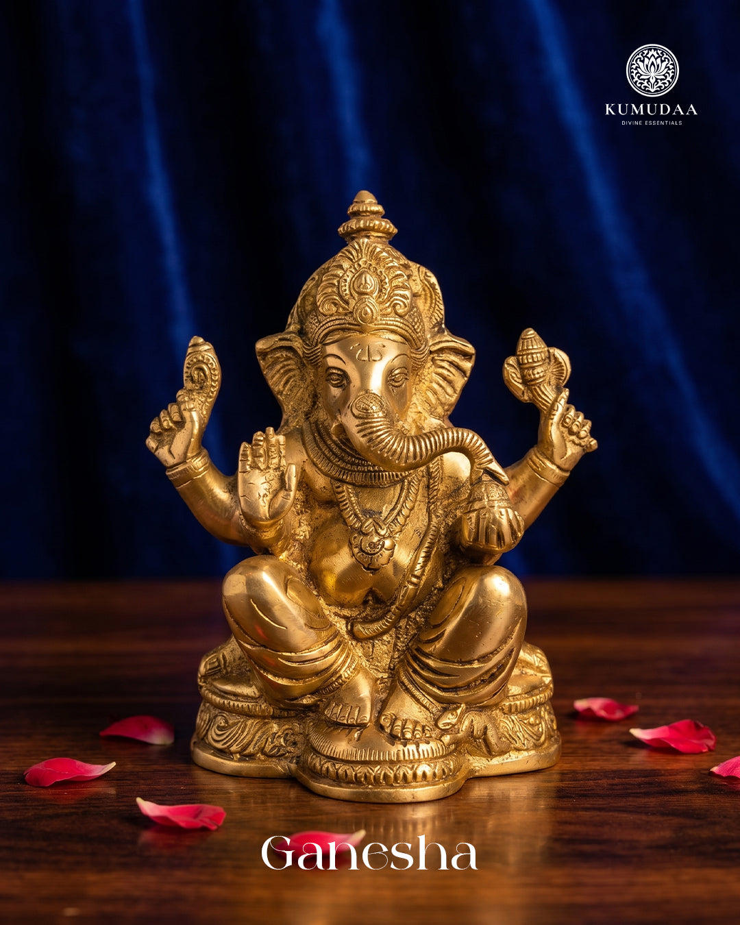 Ganesha Sitting on Base – 3.5 Inches Gold Finish Idol