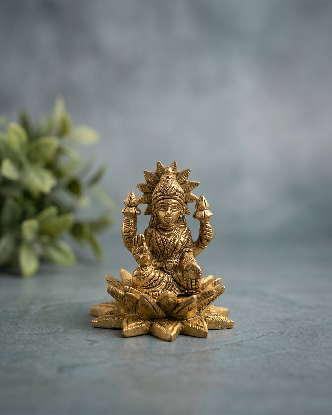 Lakshmi Devi Sitting on Lotus – Gold Finish Idol (3 Inches)