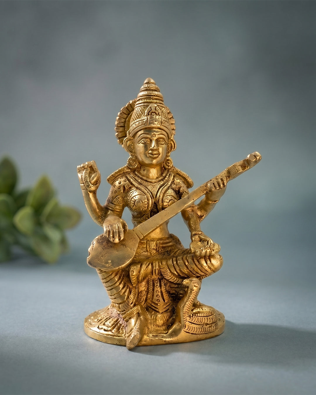 Saraswati Devi – Gold Finish Idol (6.5 Inches)