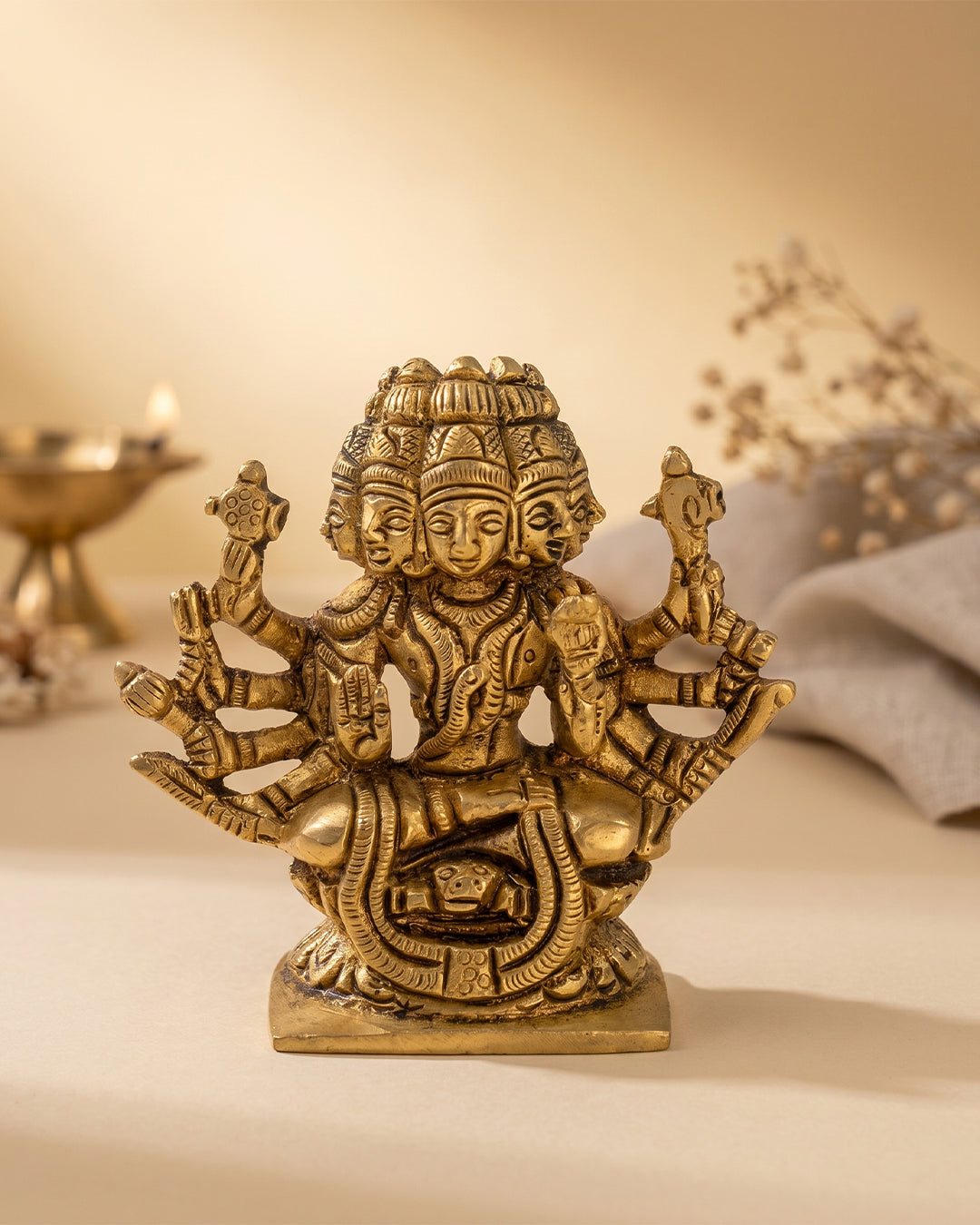Gayatri Devi Small Brass Idol – Antique Gold Finish (3 inches)