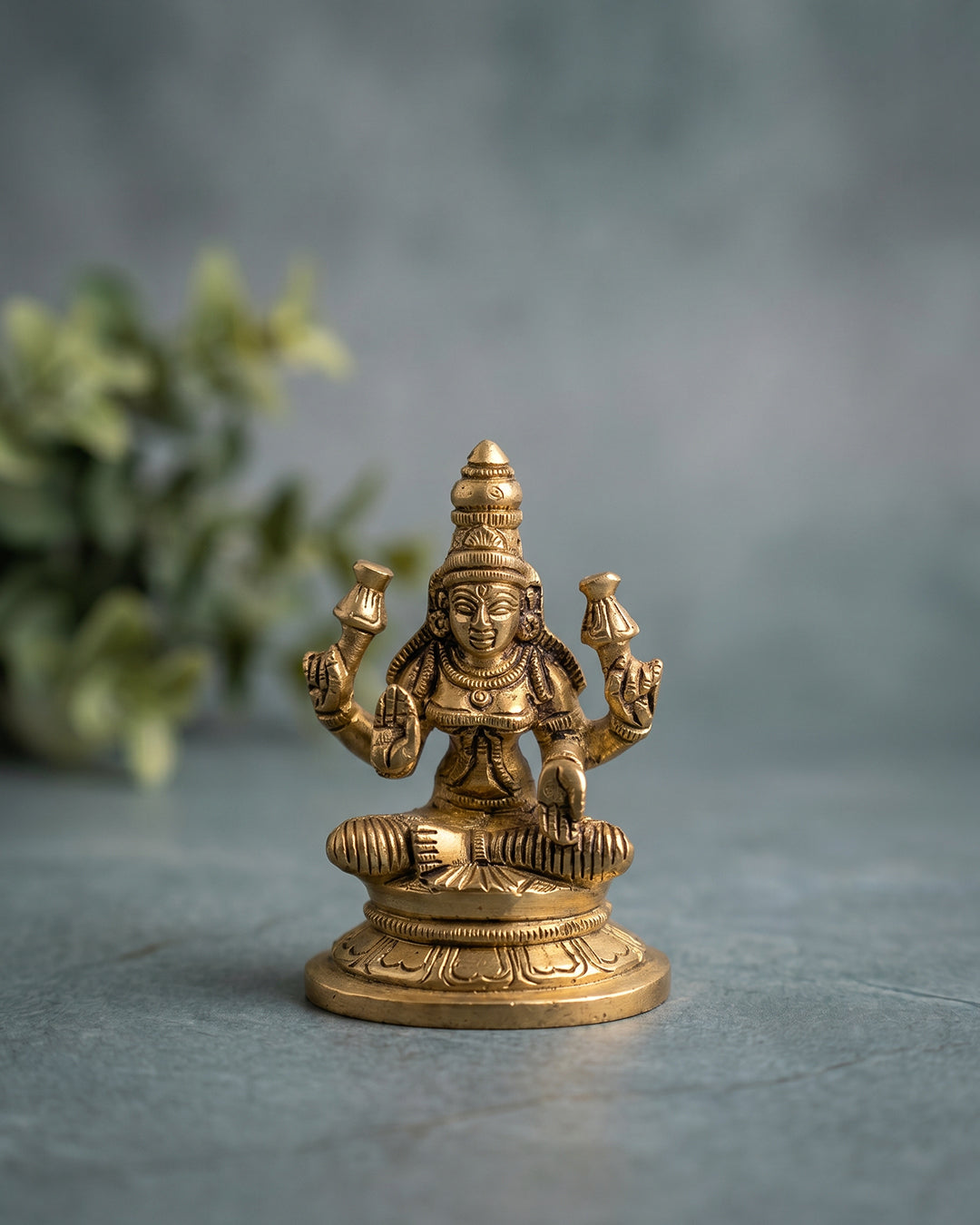 Lakshmi Devi Sitting on Base – Gold Finish Idol (3 Inches)