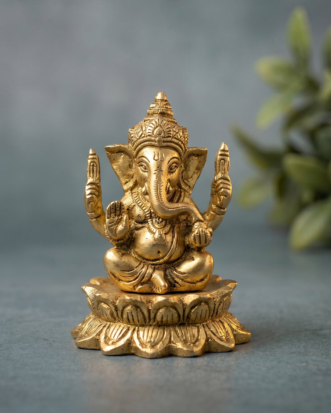 Ganesha Sitting on Lotus – 3 Inches Gold Finish Idol