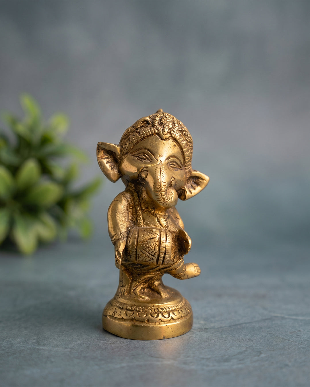 Damru Ganesha – Antique Finish Idol
